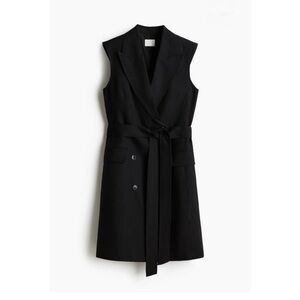 H&M Black Linen Blend Sleeveless Suit Dress